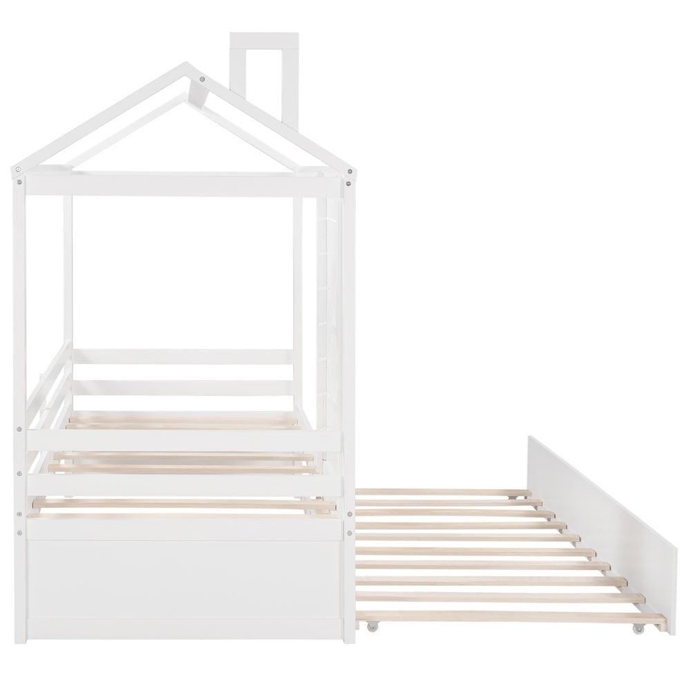 White Wood Twin Bed Frame with Trundle