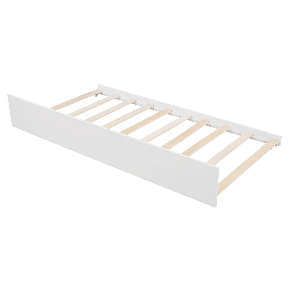 White Wood Twin Bed Frame with Trundle