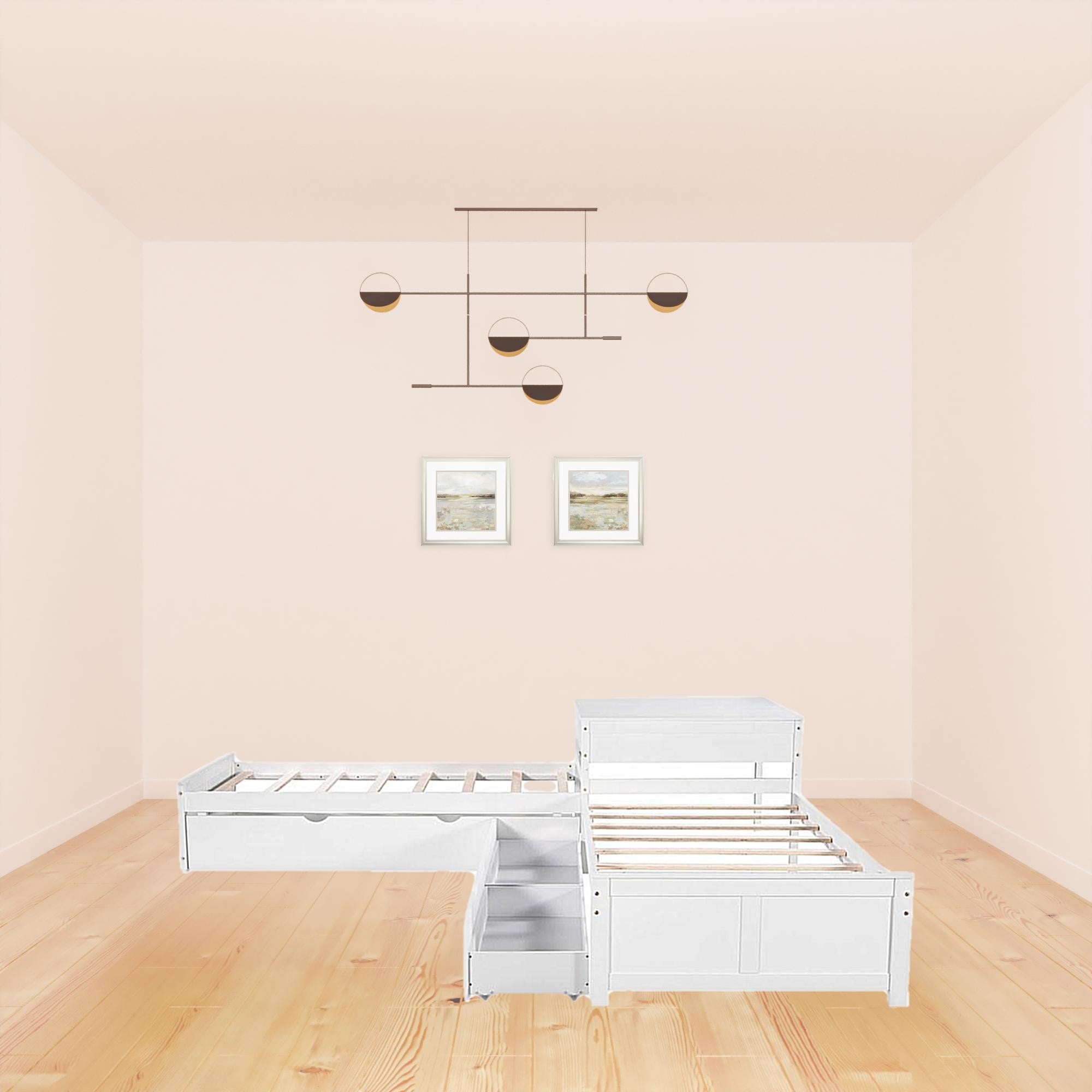 White Wood Twin Bed Frame with Trundle