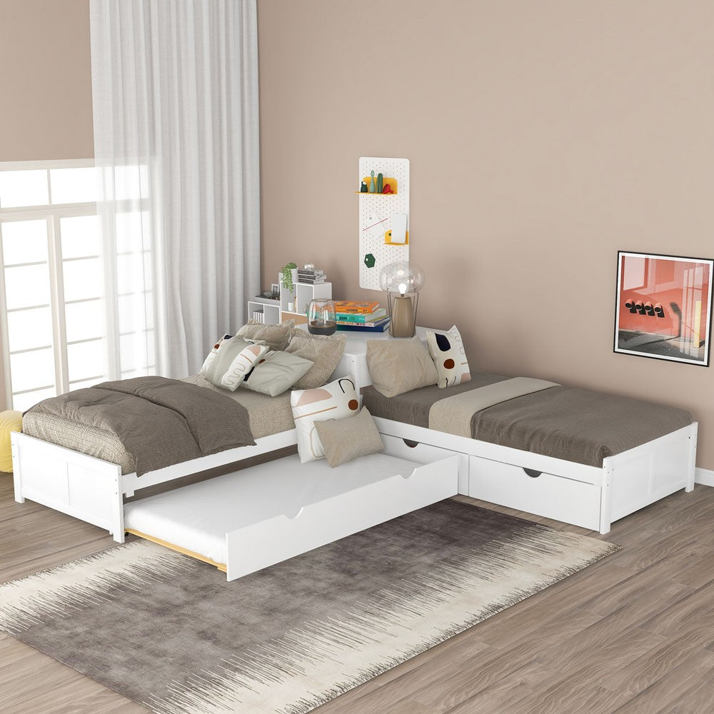 White Wood Twin Bed Frame with Trundle