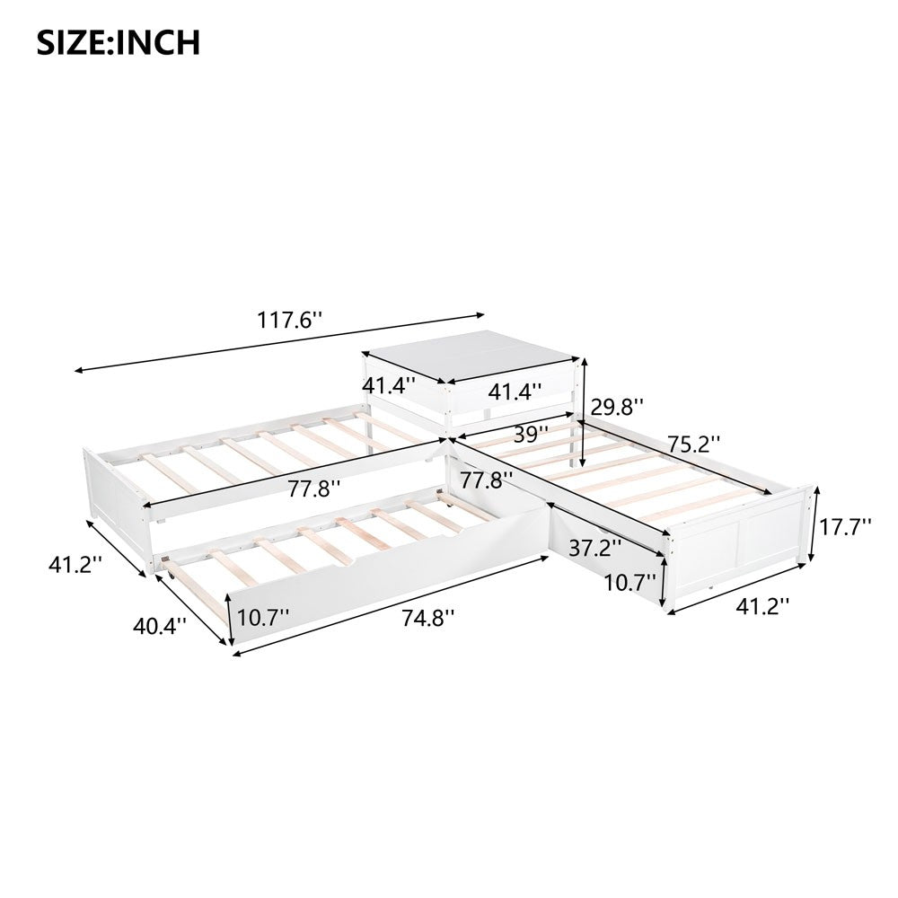 White Wood Twin Bed Frame with Trundle