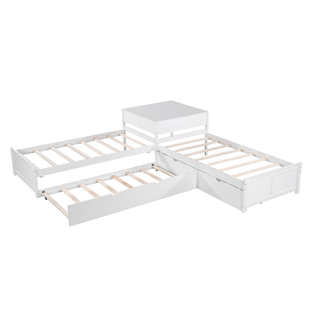 White Wood Twin Bed Frame with Trundle