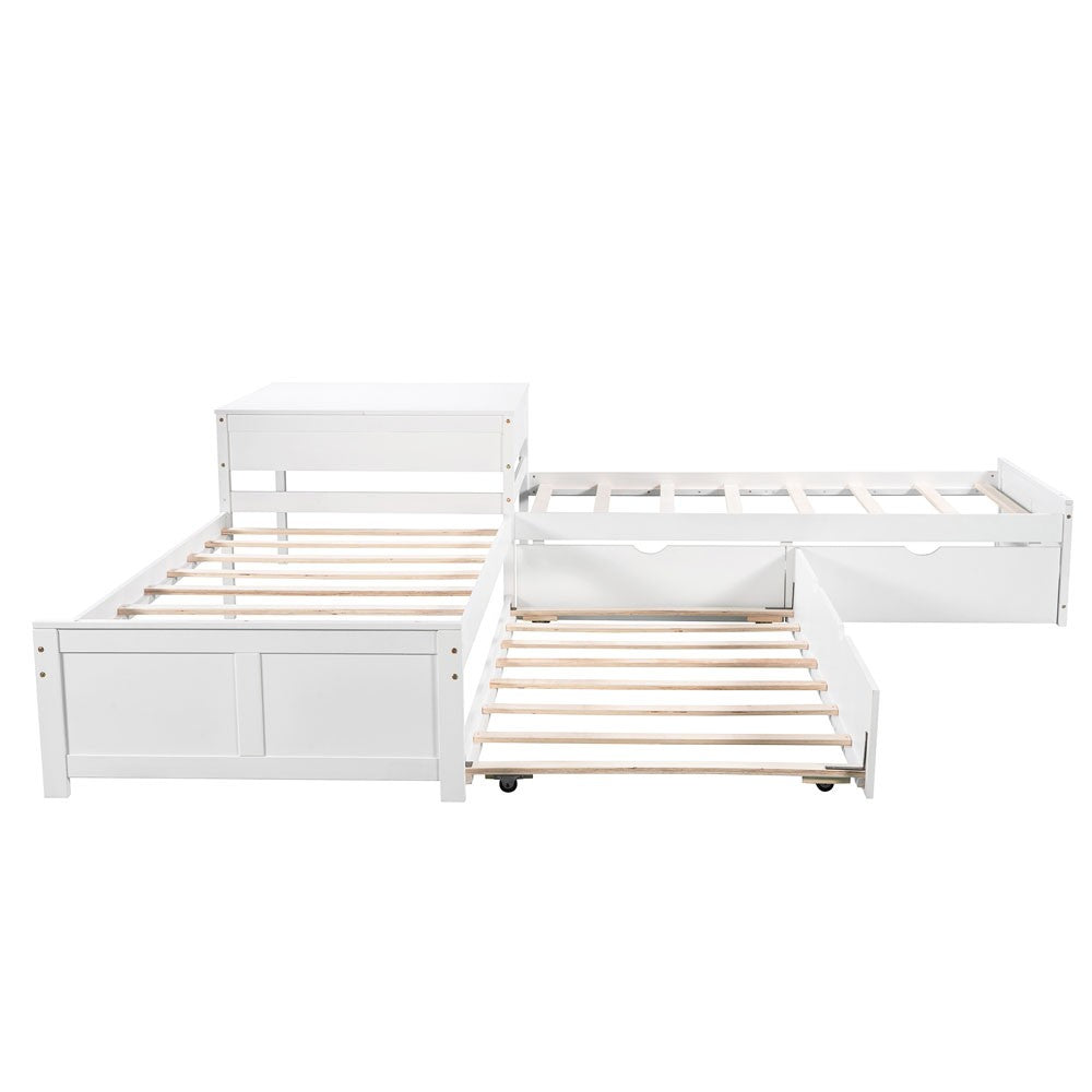 White Wood Twin Bed Frame with Trundle