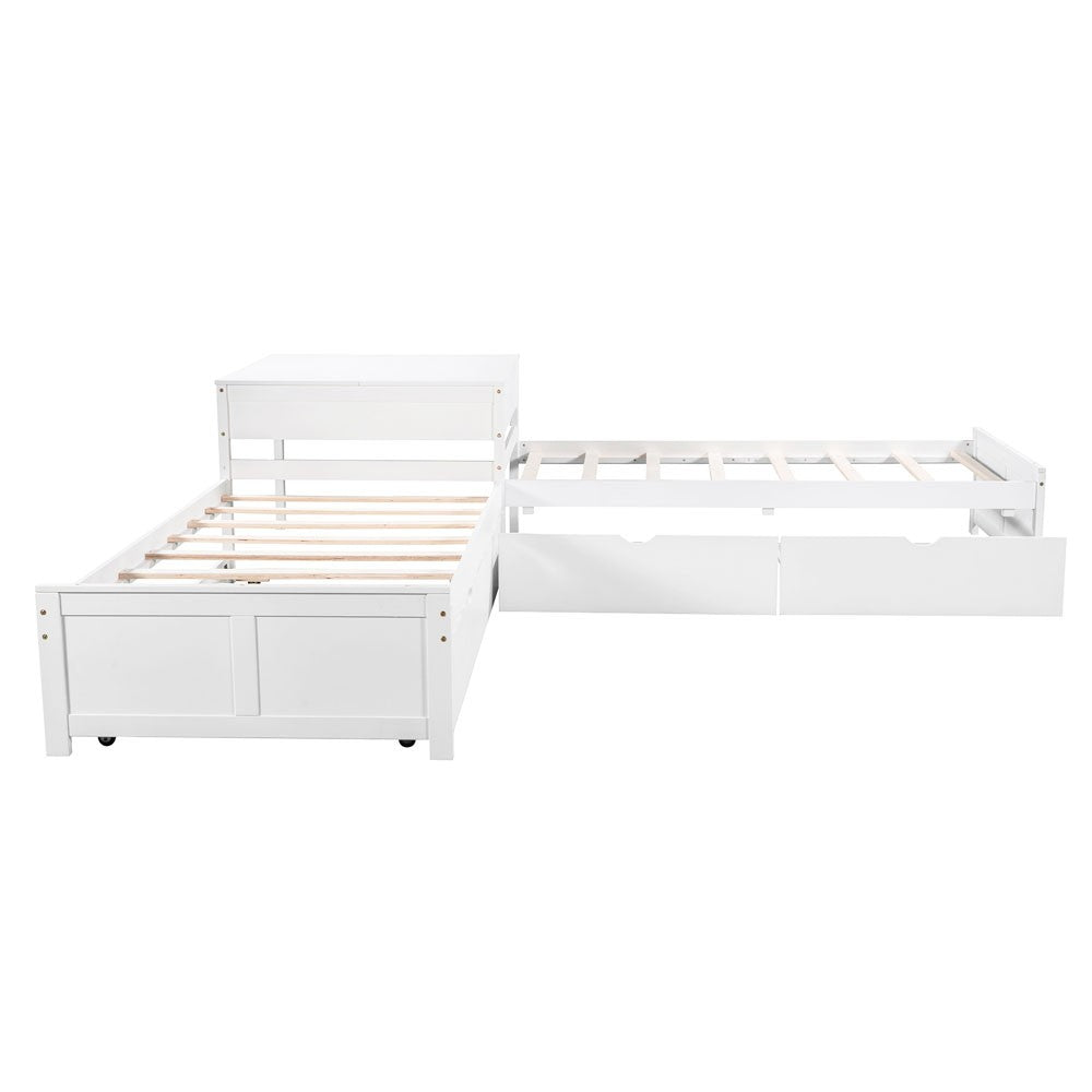 White Wood Twin Bed Frame with Trundle