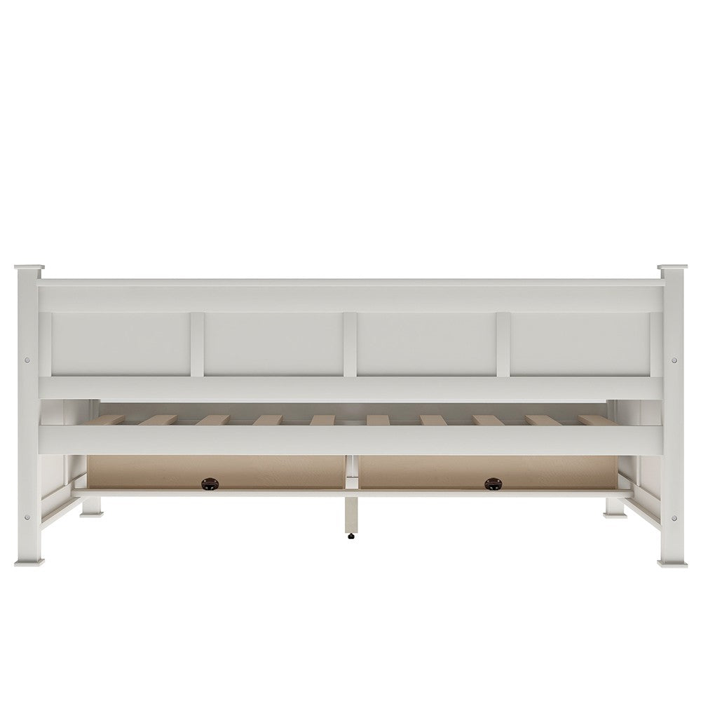 White Cross Back Wood Twin With Two Drawers Bed Frame