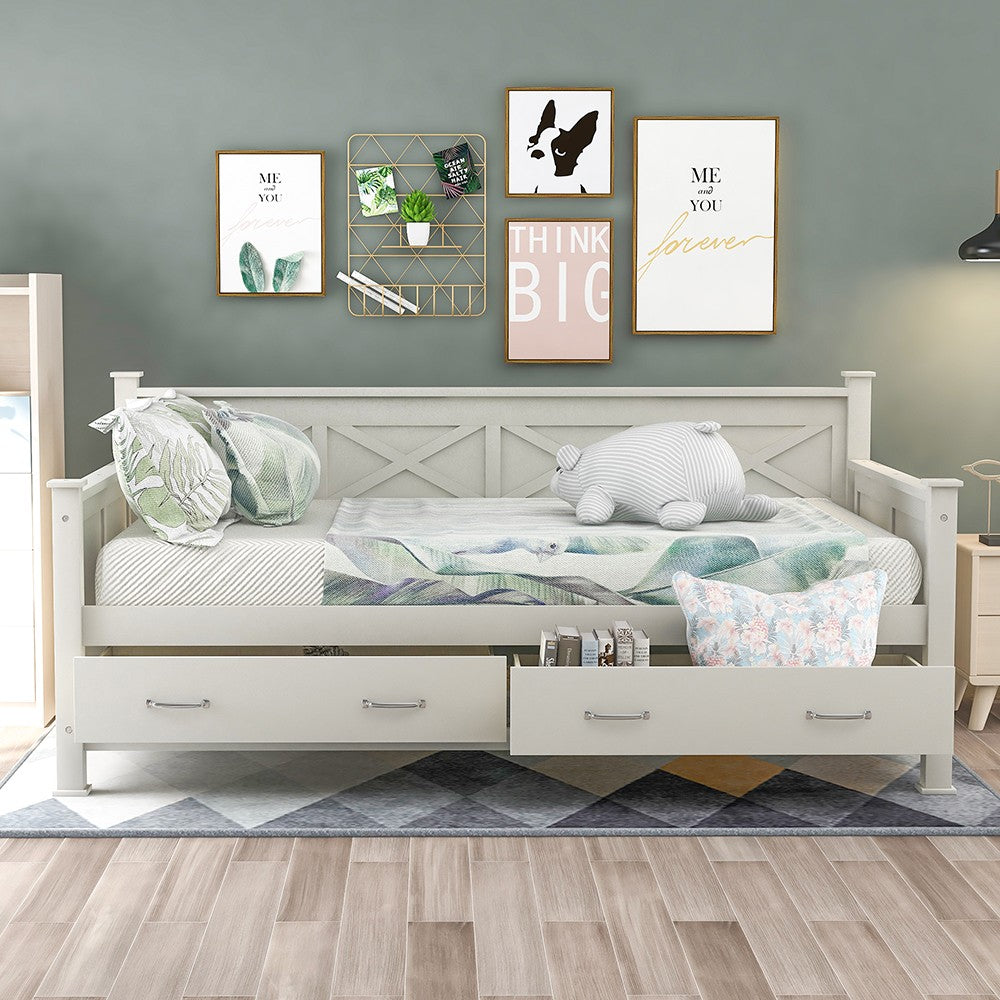 White Twin Two Drawers Bed