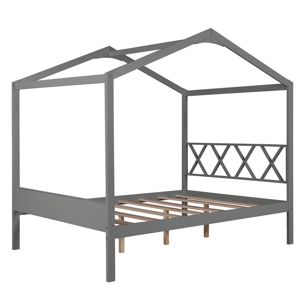 Gray Solid and Manufactured Wood Full Four Poster