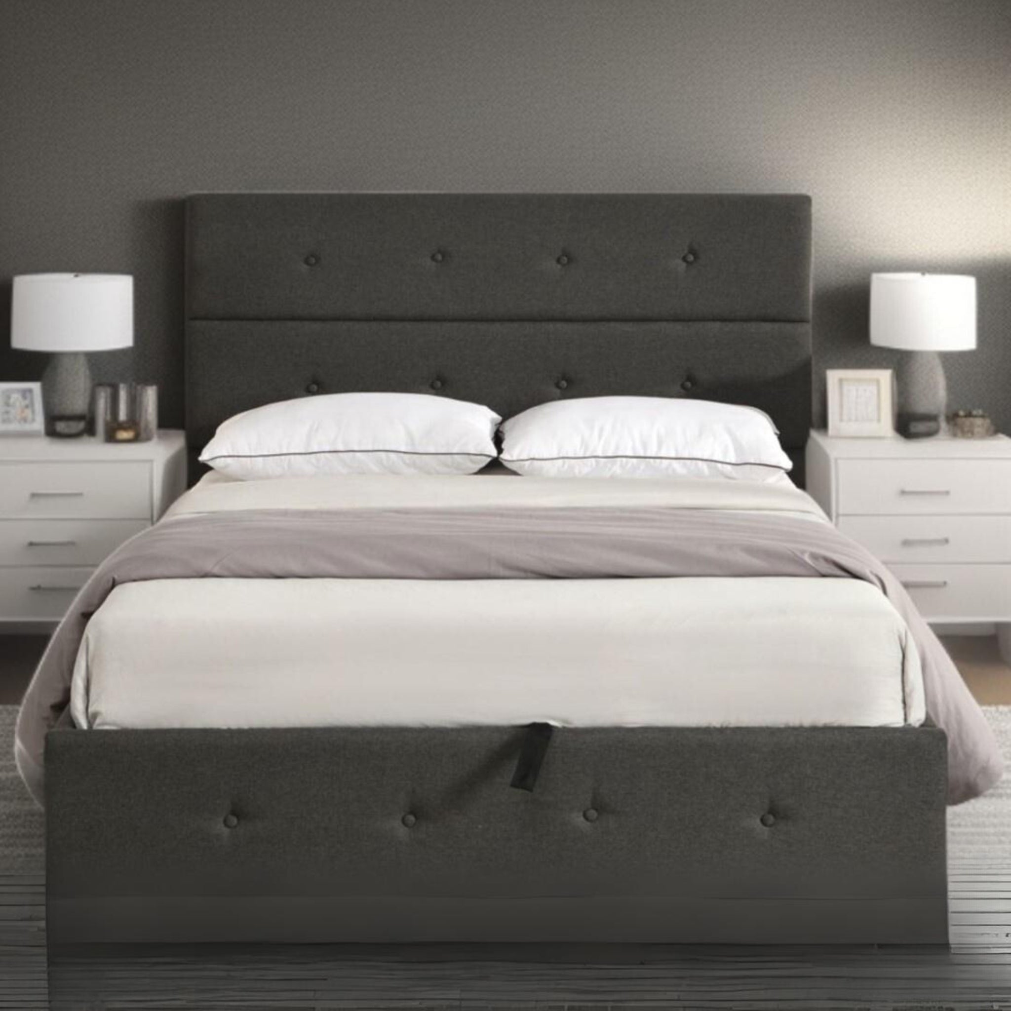 Iron Full Double Tufted Gray Upholstered Linen Blend Bed