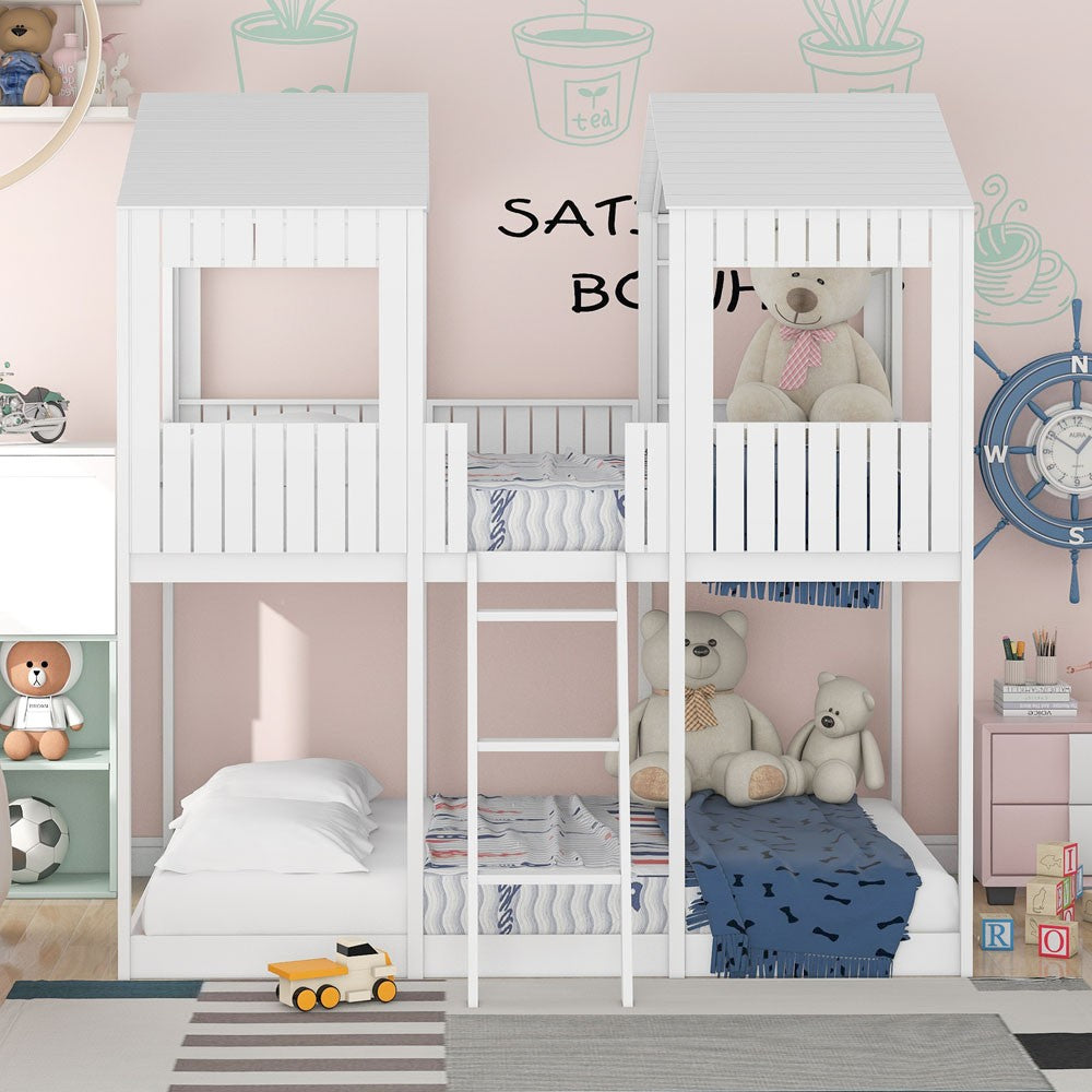 White Twin Contemporary Manufactured Wood + Solid Wood Bunk Bed
