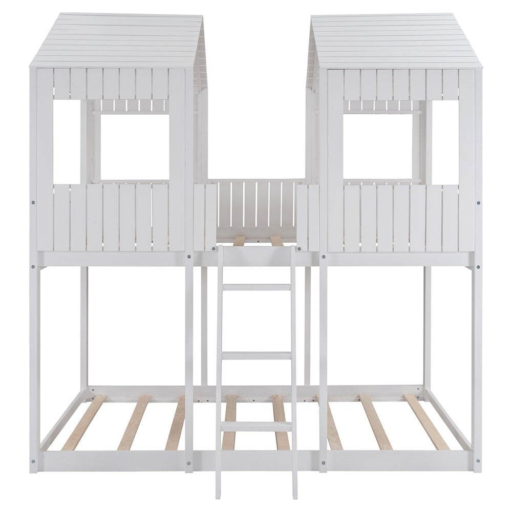 White Twin Contemporary Manufactured Wood + Solid Wood Bunk Bed