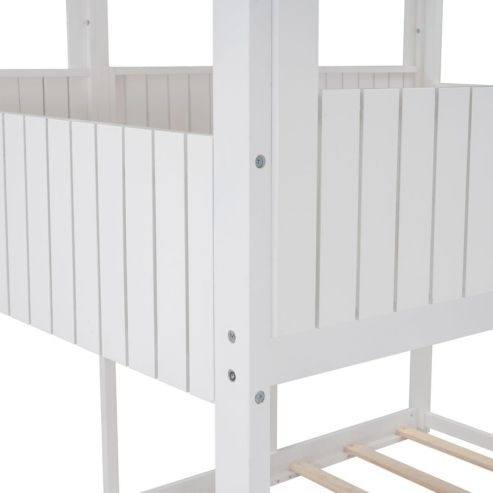 White Twin Contemporary Manufactured Wood + Solid Wood Bunk Bed