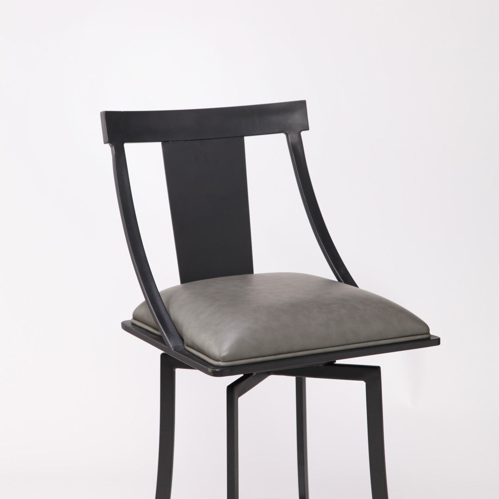 30" Gray And Black Iron Swivel Bar Height Bar Chair