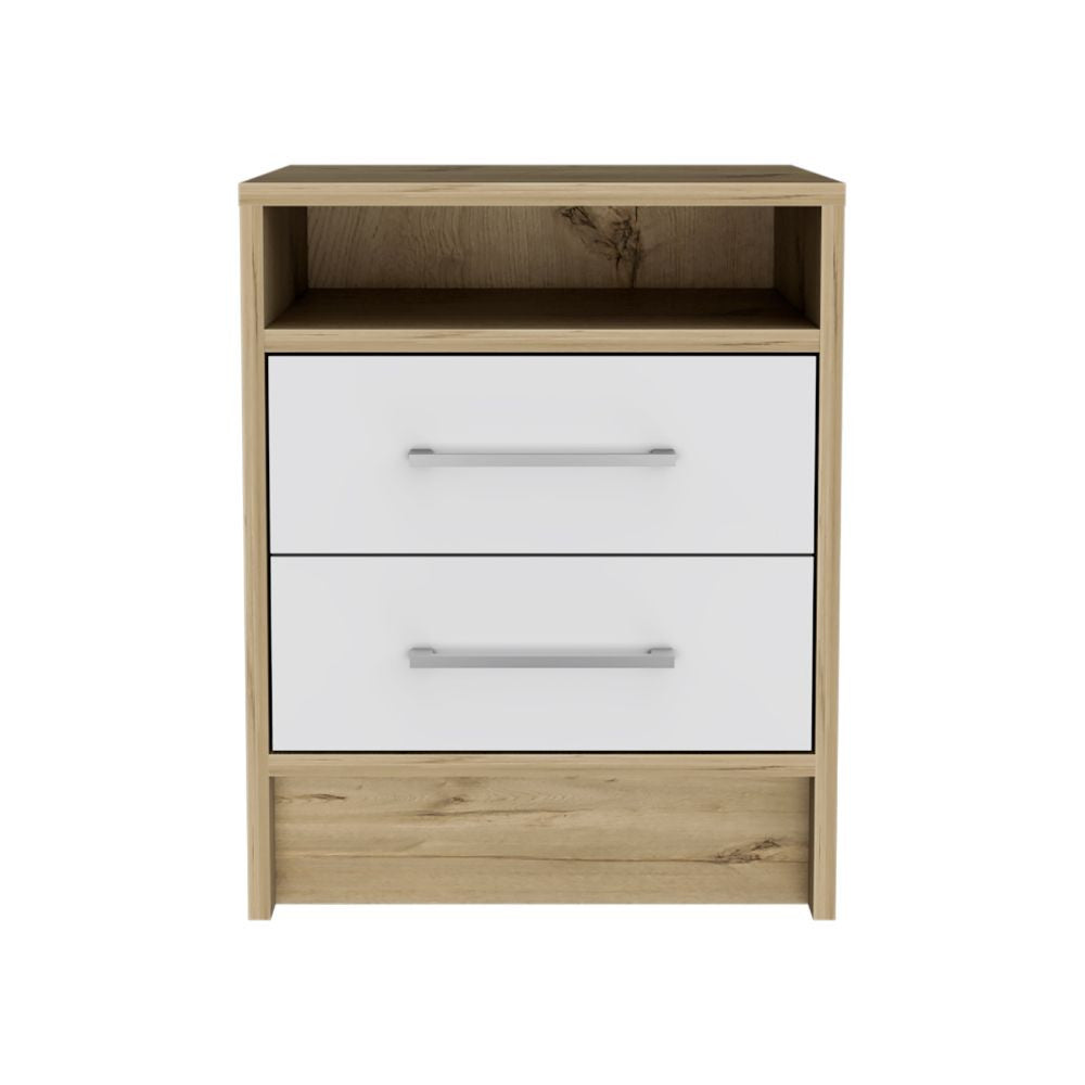 Sophisticated and Stylish White and Light Oak Nightstand