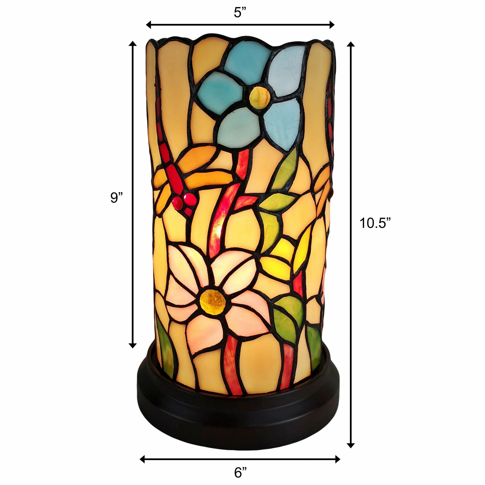 10" Red and Beige Dragonfly Stained Glass Accent Lamp