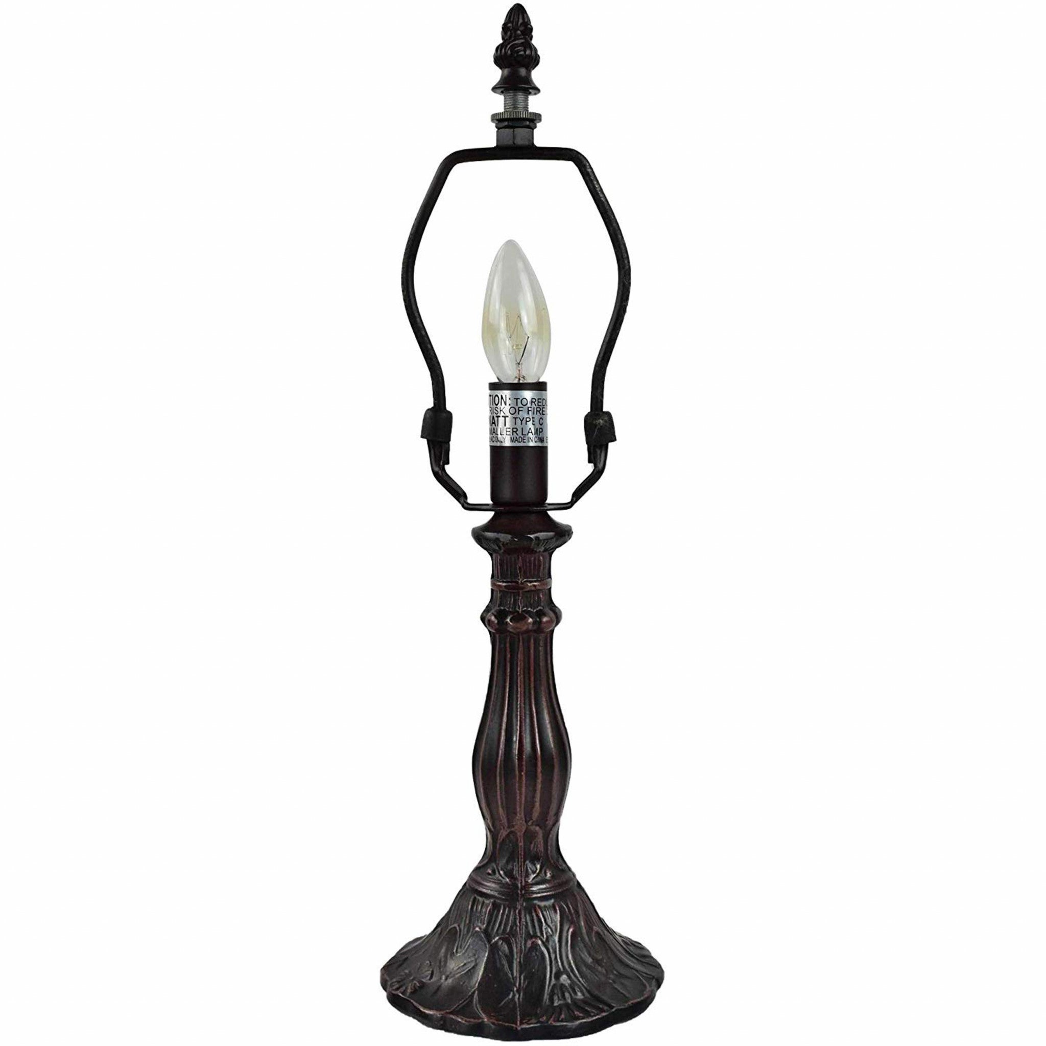 15" Dark Brown Metal Candlestick Table Lamp With Ivory Dome Shade