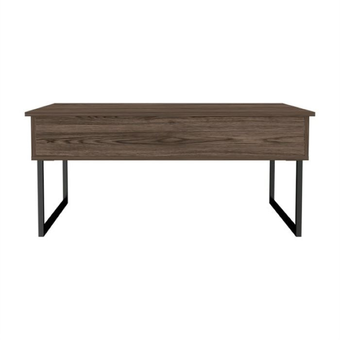 41" Dark Brown and Black Wood and Metal Lift Top Coffee Table