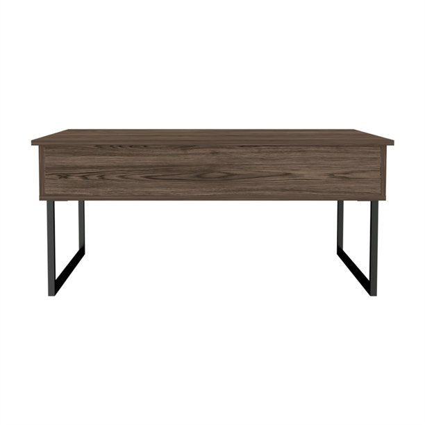 41" Dark Brown and Black Wood and Metal Lift Top Coffee Table