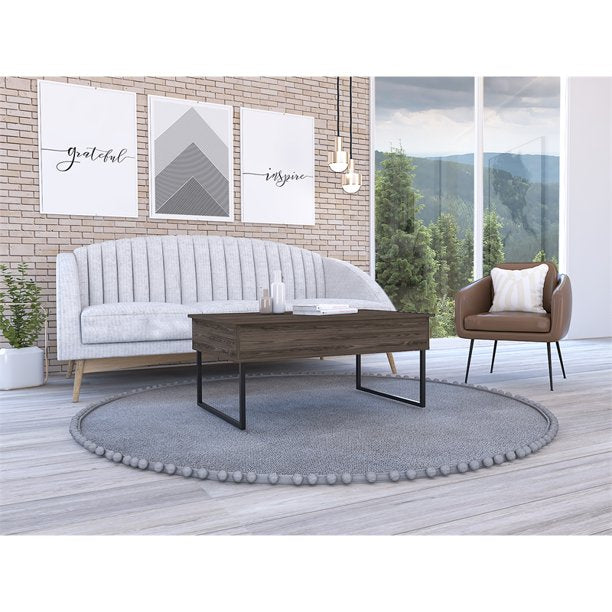 41" Dark Brown and Black Wood and Metal Lift Top Coffee Table