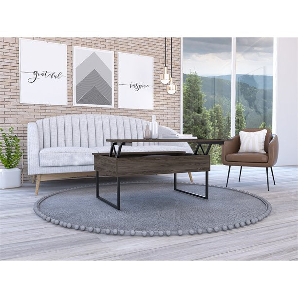 41" Dark Brown and Black Wood and Metal Lift Top Coffee Table