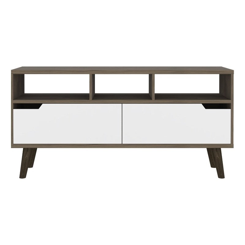 54" Brown And White Particle Board Open Shelving TV Stand