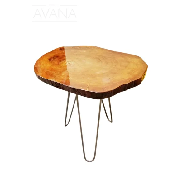 24" Natural Solid Wood Live Edge and Metal End Table