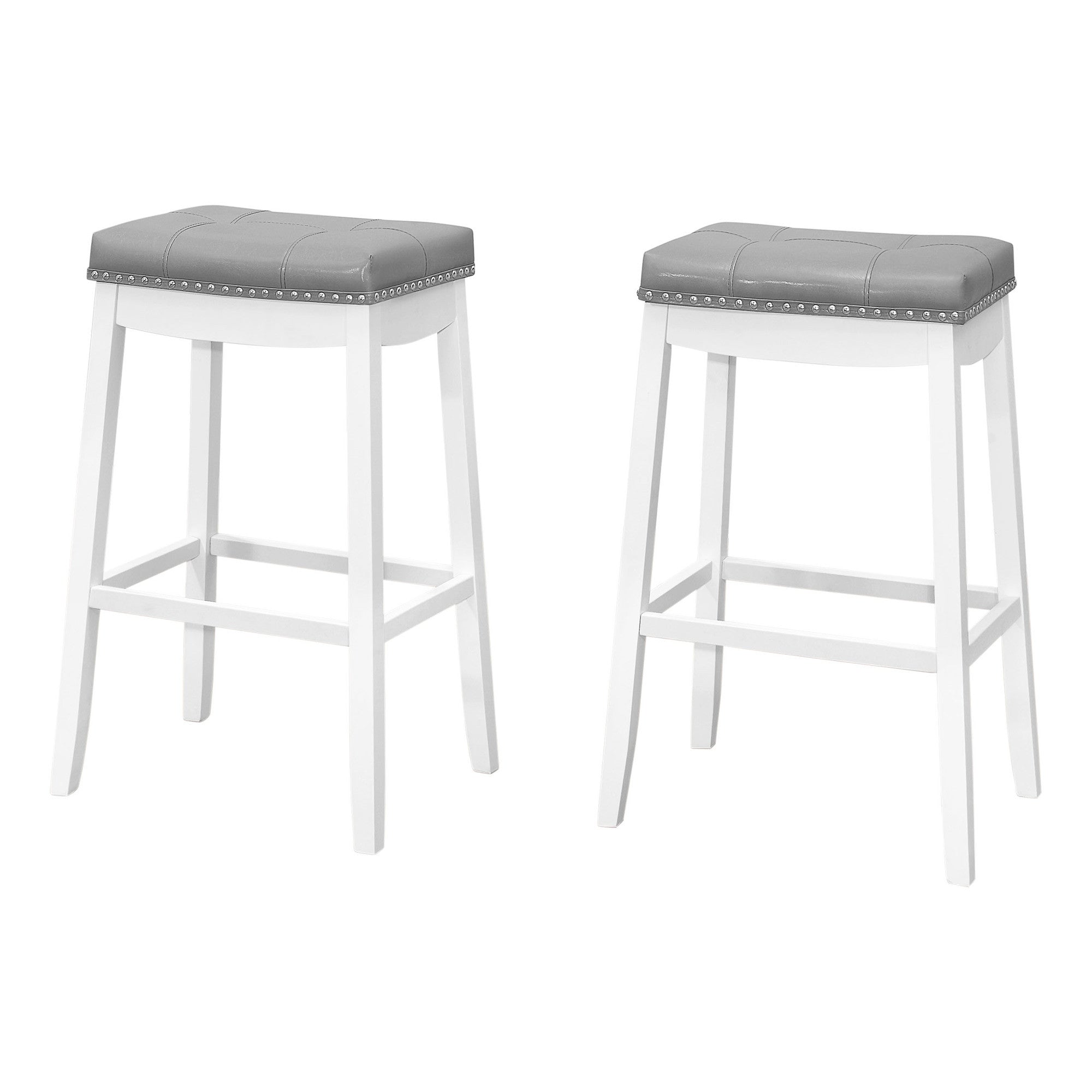 Set of Two 30 " Gray And White Faux Leather And Solid Wood Backless Bar Height Bar Chairs