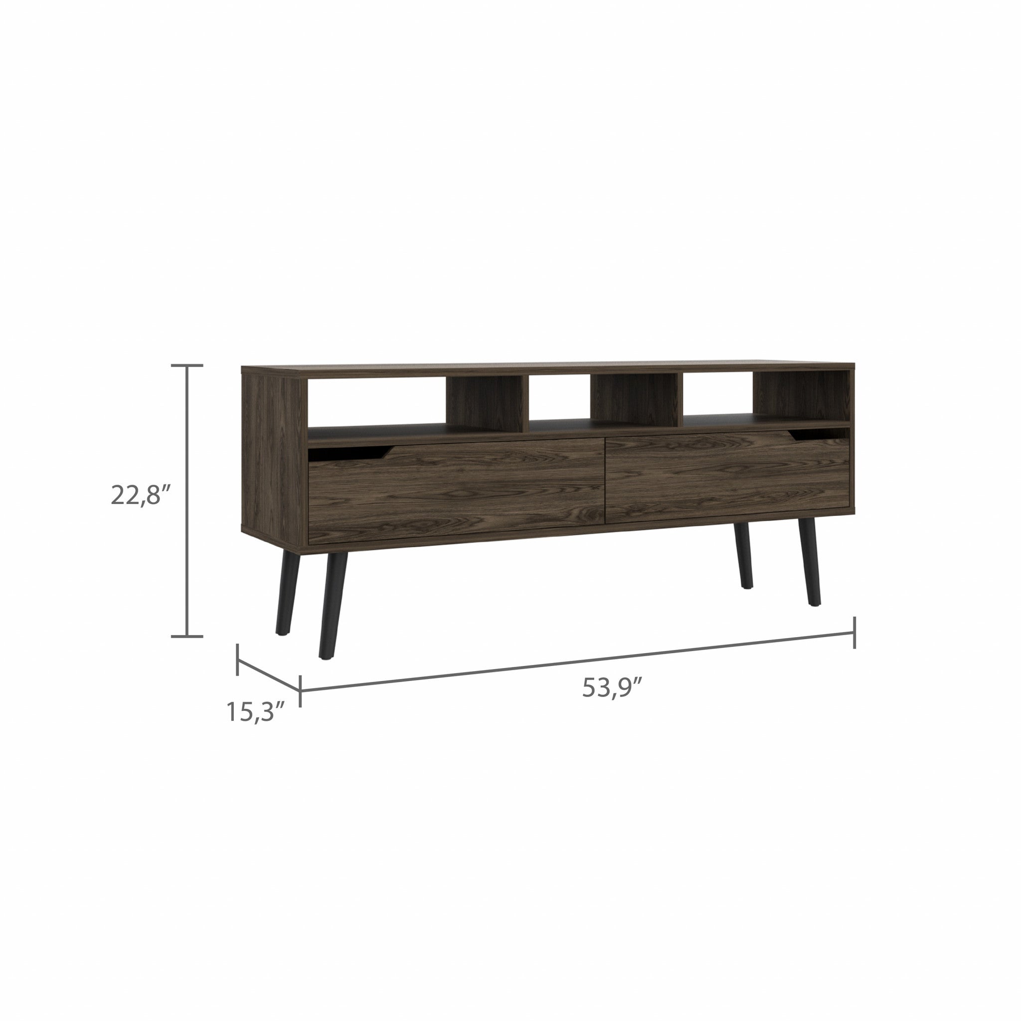54" Dark Walnut Manufactured Wood Open Shelving TV Stand
