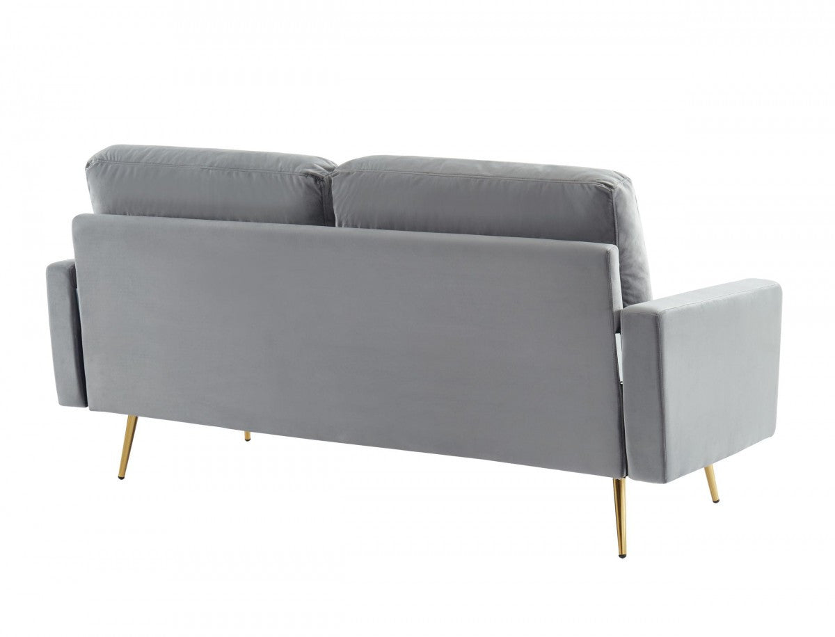 72" Grey Velvet And Brass Sofa