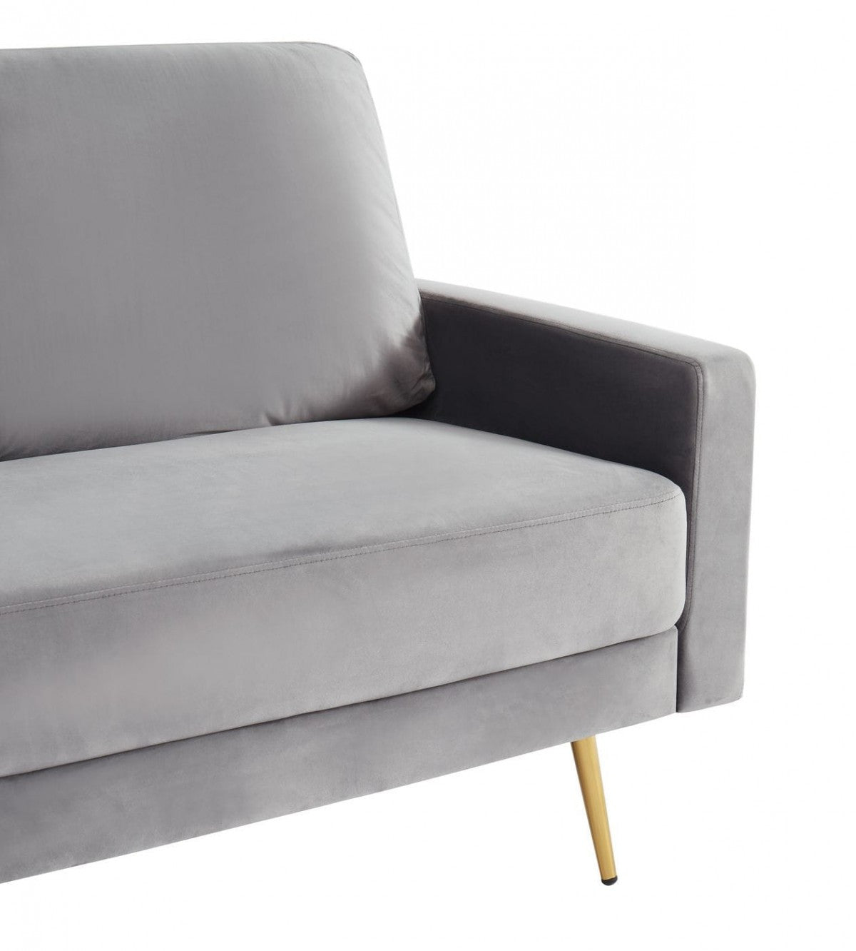 72" Grey Velvet And Brass Sofa