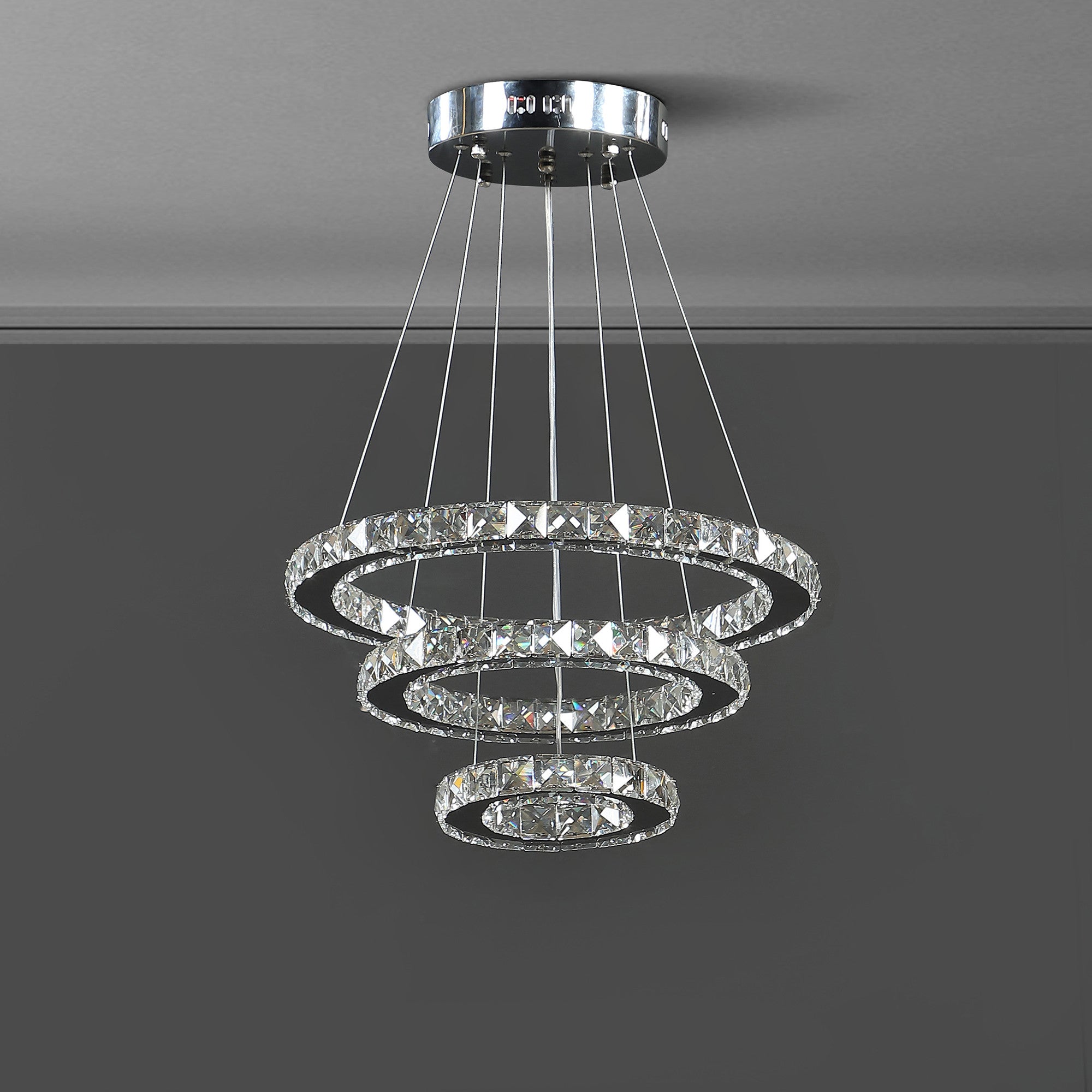 Silver Metal and Crystals LED Dimmable Chandelier