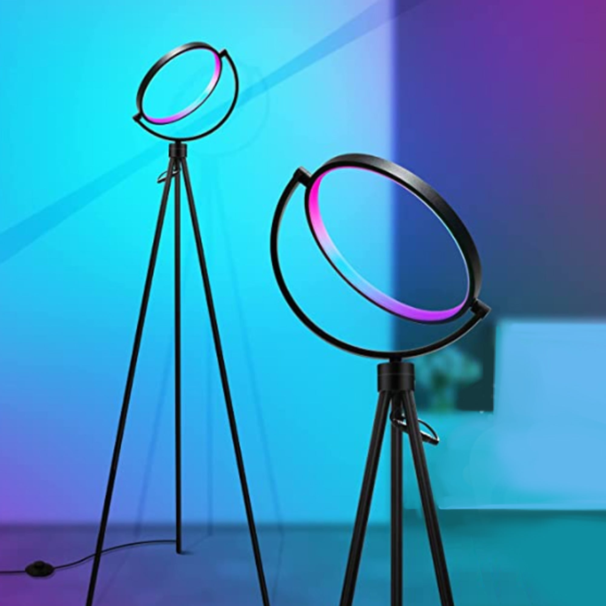 60" Black LED Tripod Floor Lamp With Black Metal Novelty Shade