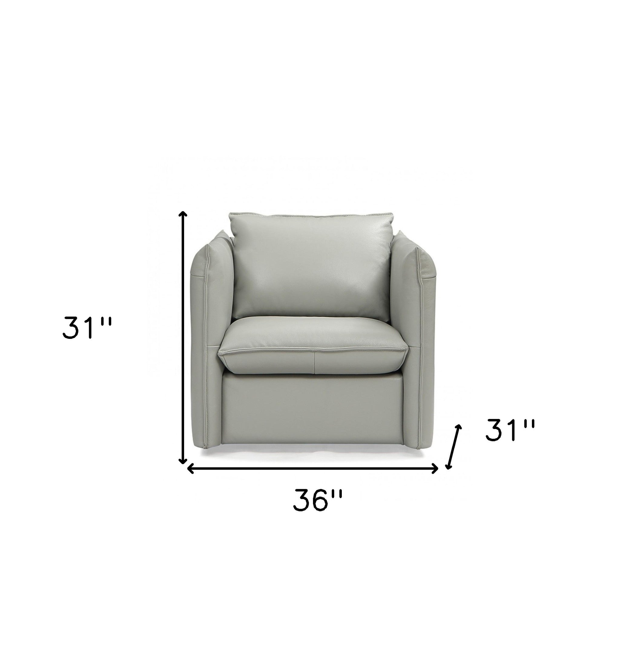 36" Grey Genuine Leather And Silver Swivel Accent Chair