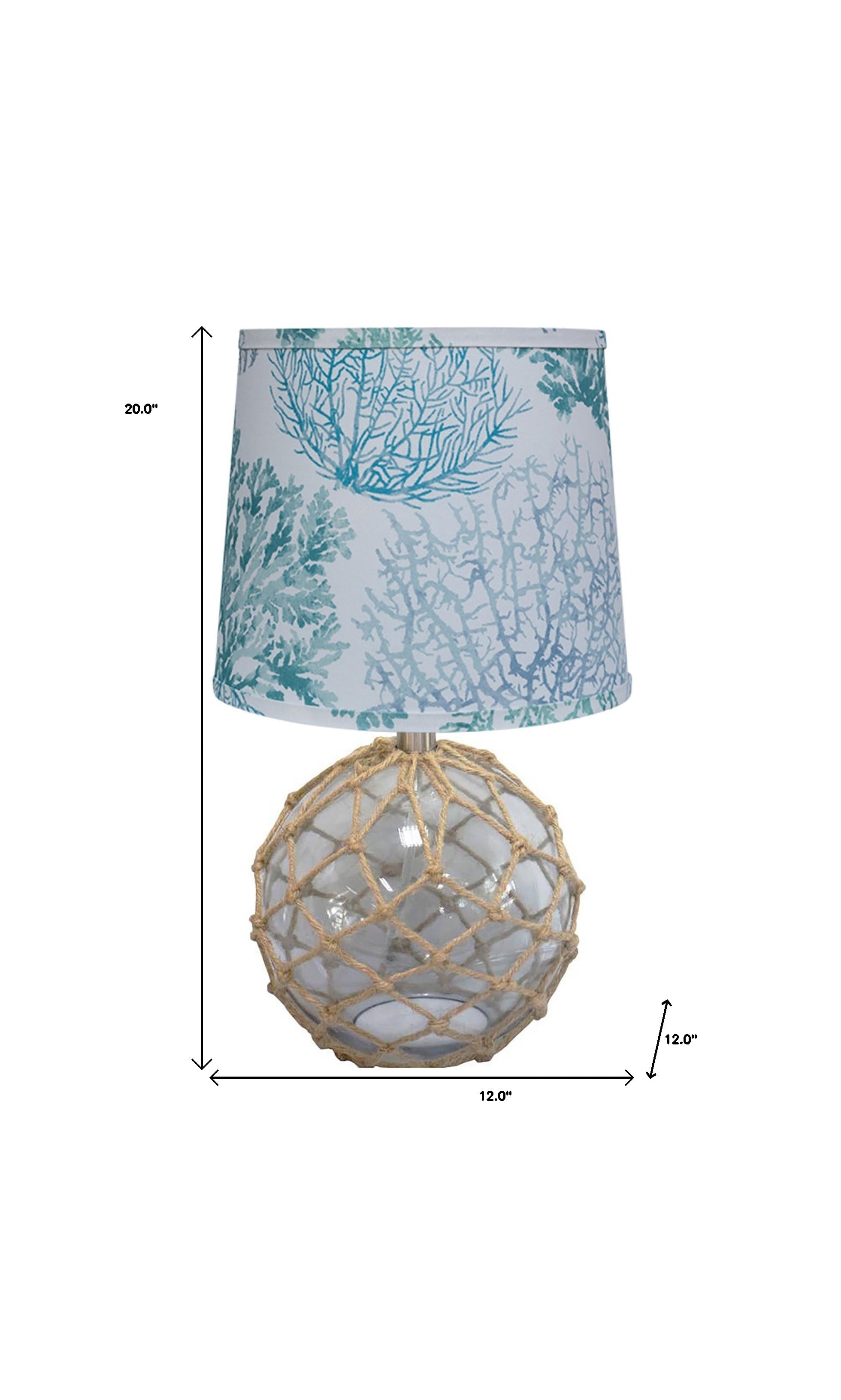 20" Glass with Rope Globe Table Lamp With Aqua Coral Shade