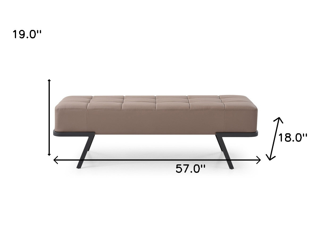 57" Taupe and Black Upholstered Faux Leather Bench
