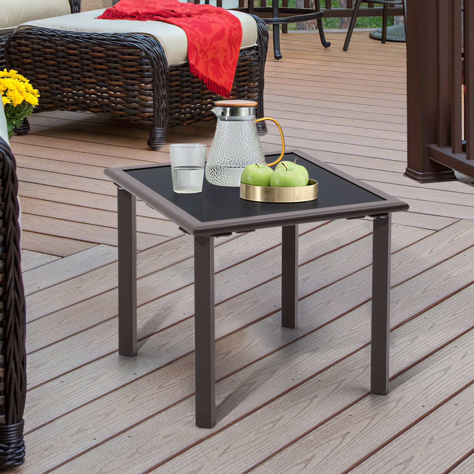 18" Black Square Glass Outdoor Side Table