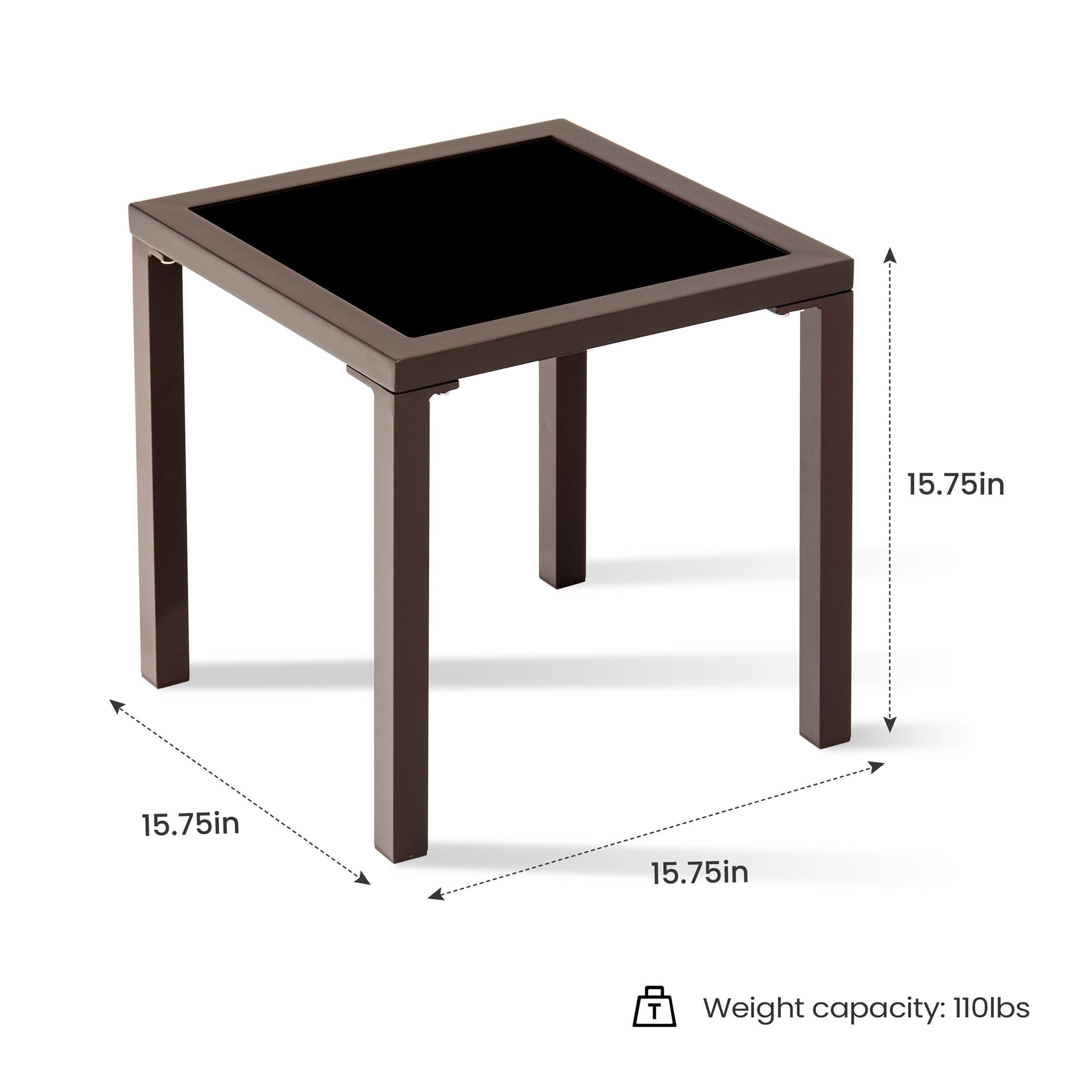 16" Black Square Glass Outdoor Side Table