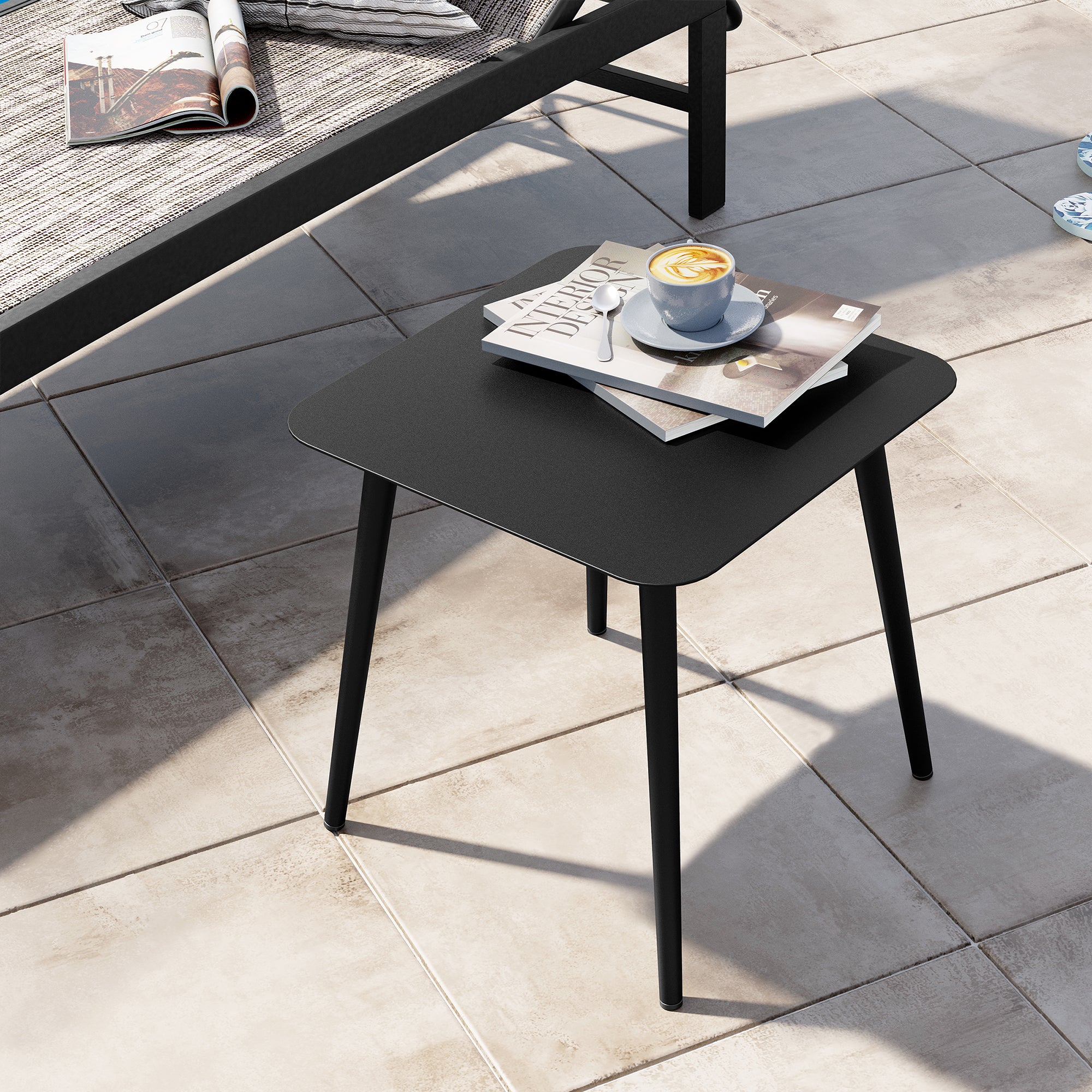 16" Gray Square Metal Outdoor Side Table