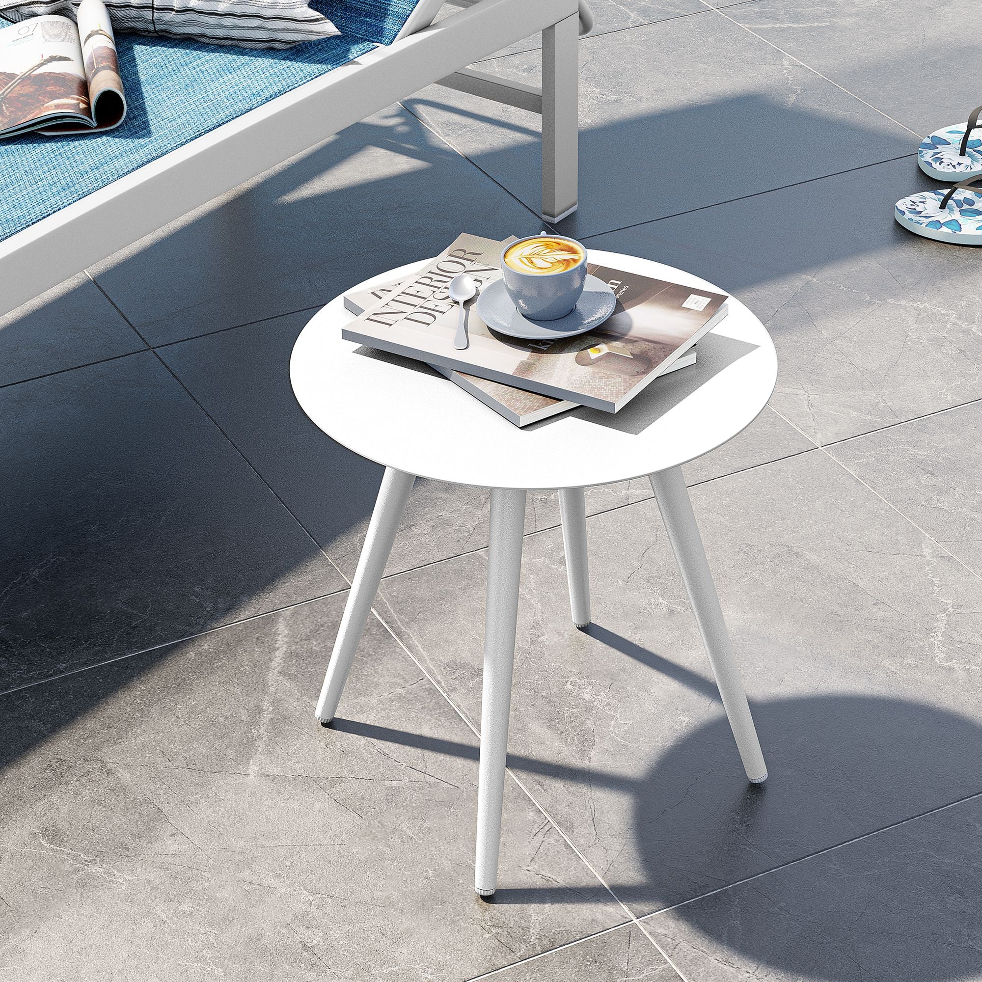 16" White Rounded Metal Outdoor Side Table