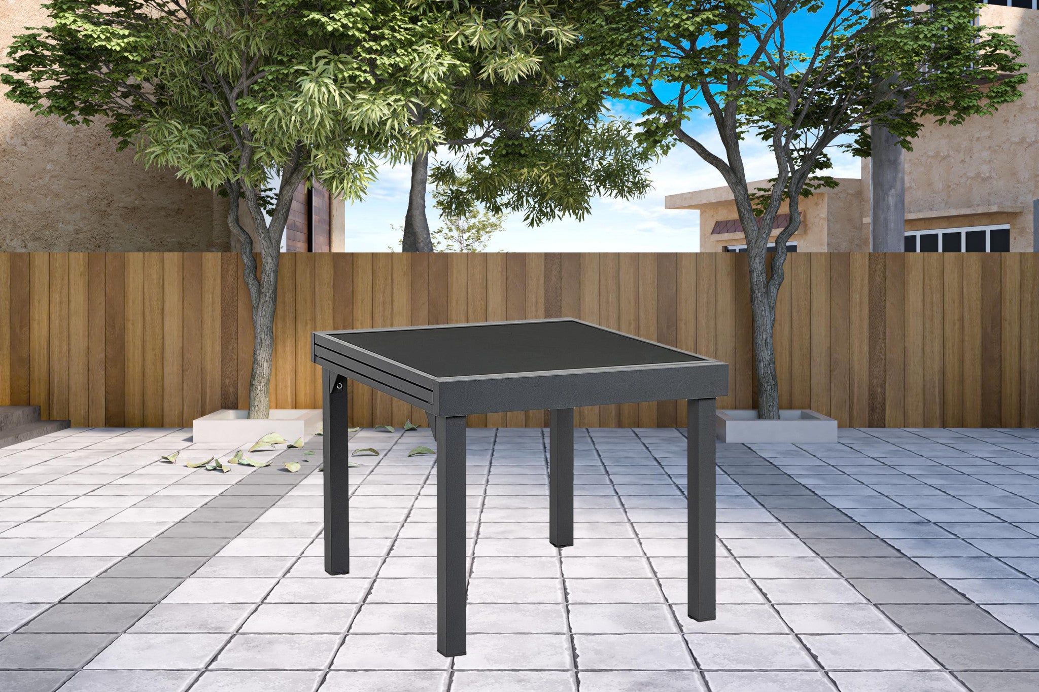 35" Gray Square Glass Extendable Outdoor Side Table