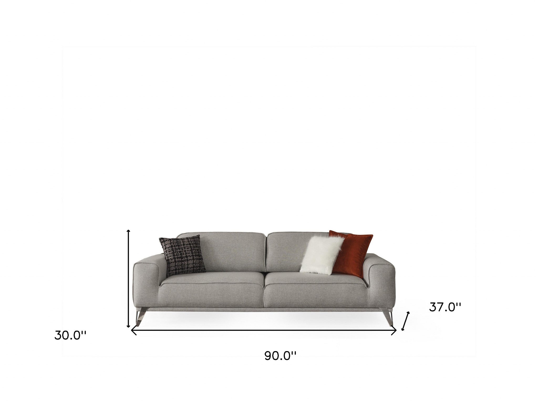 90" Linen Linen Sleeper Sofa And Toss Pillows With Silver Legs