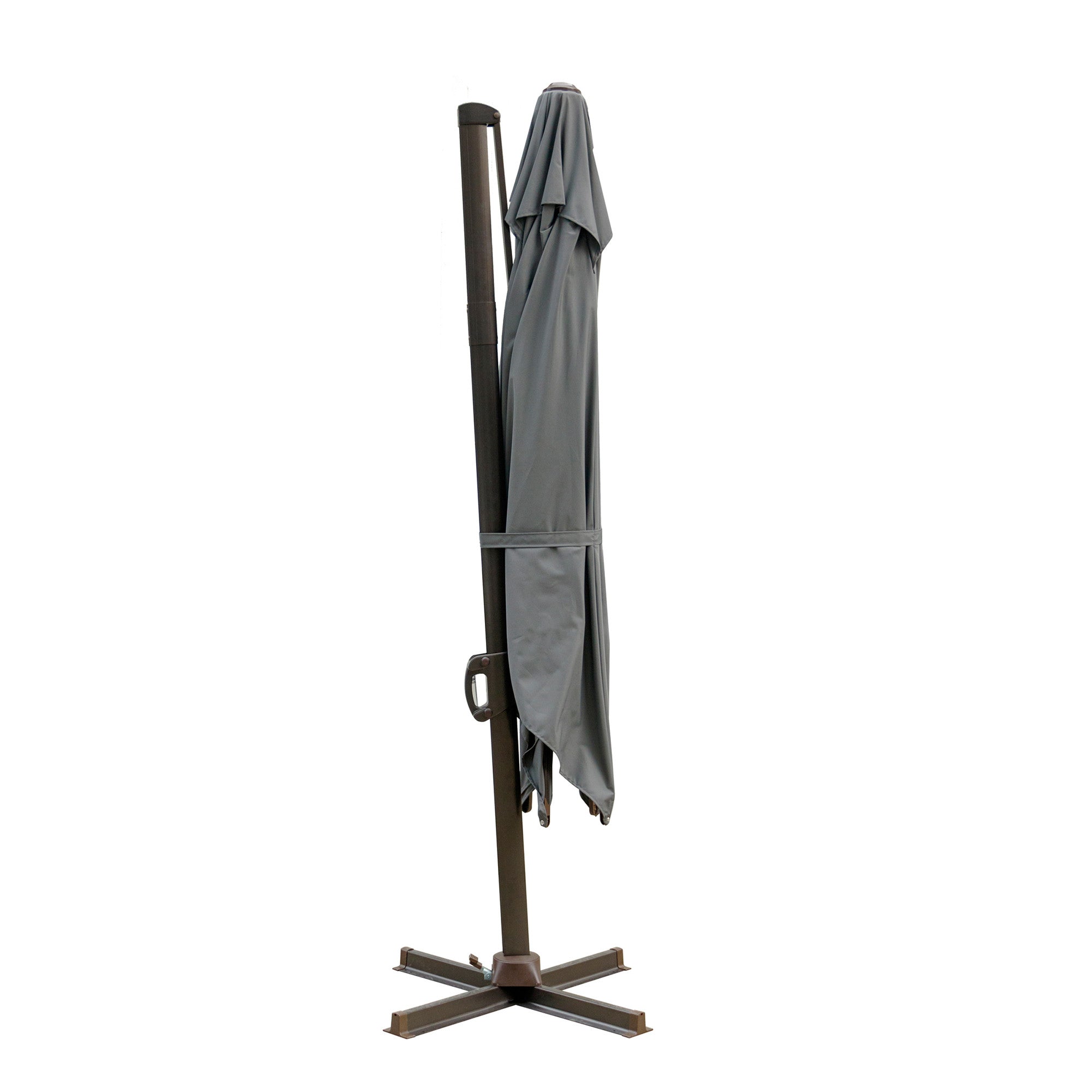 10' Dark Gray Polyester Square Tilt Cantilever Patio Umbrella With Stand