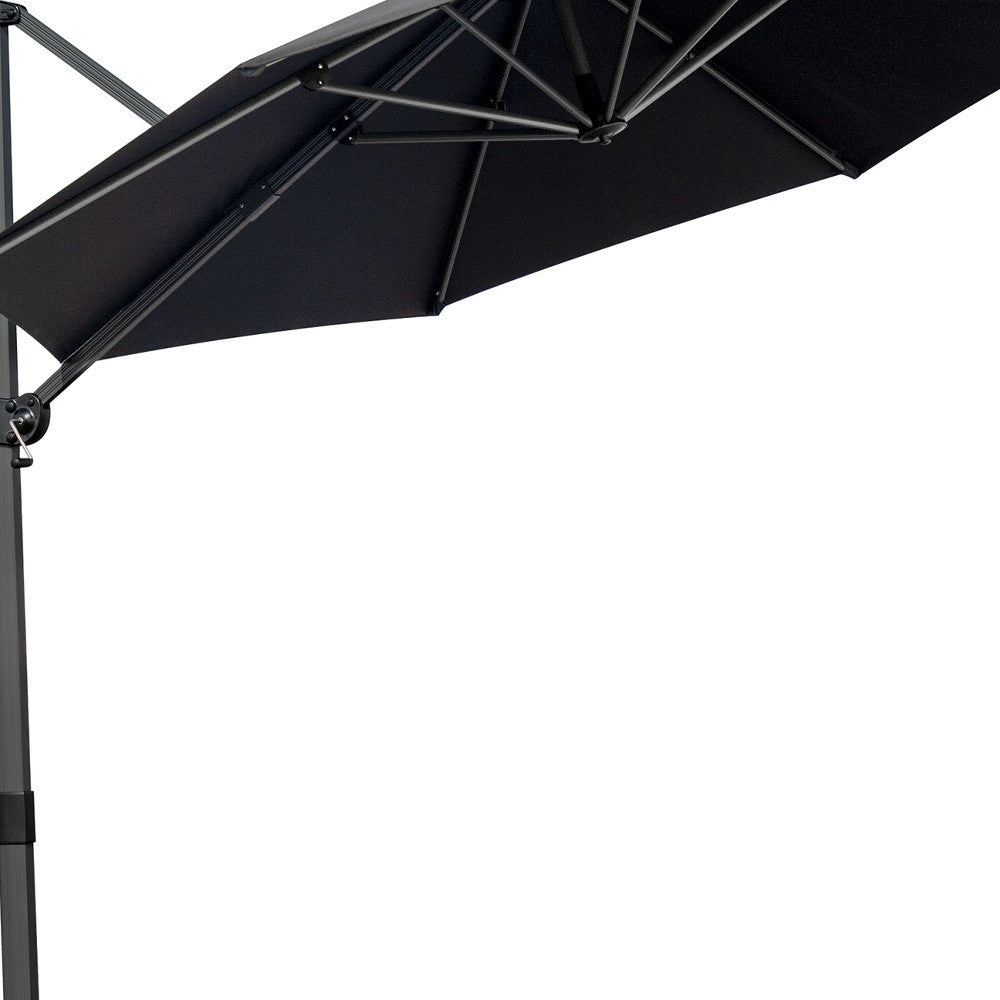10' Black Polyester Round Tilt Cantilever Patio Umbrella With Stand