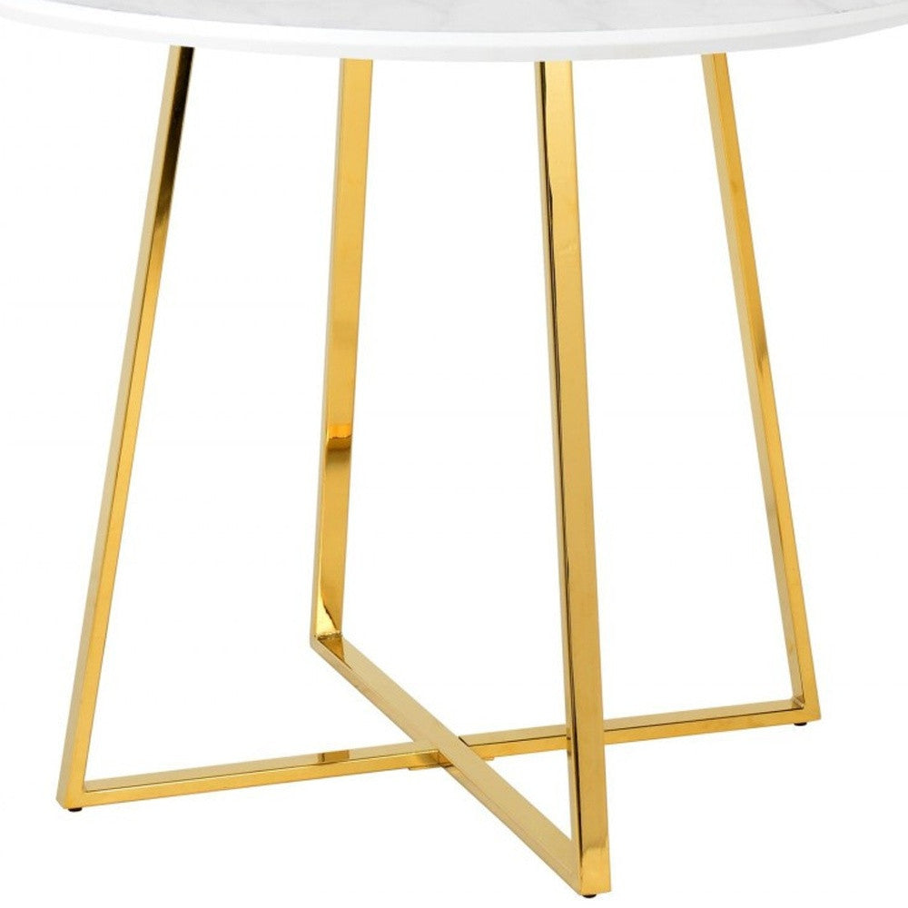 39" White And Gold Rounded Iron Pedestal Base Dining Table