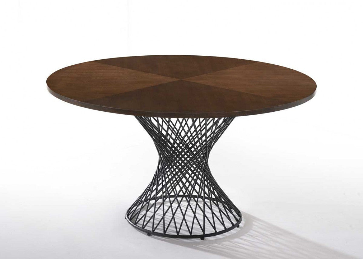 54" Brown And Black Rounded Solid Manufactured Wood And Iron Pedestal Base Dining Table