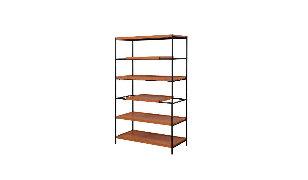 70" Brown and Black Metal Six Tier Etagere Bookcase