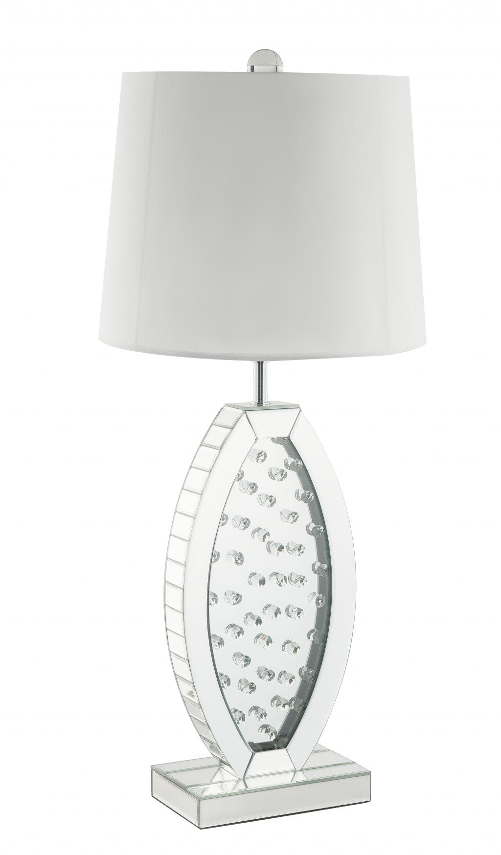 37" Mirrored Glass Table Lamp With White Drum Shade
