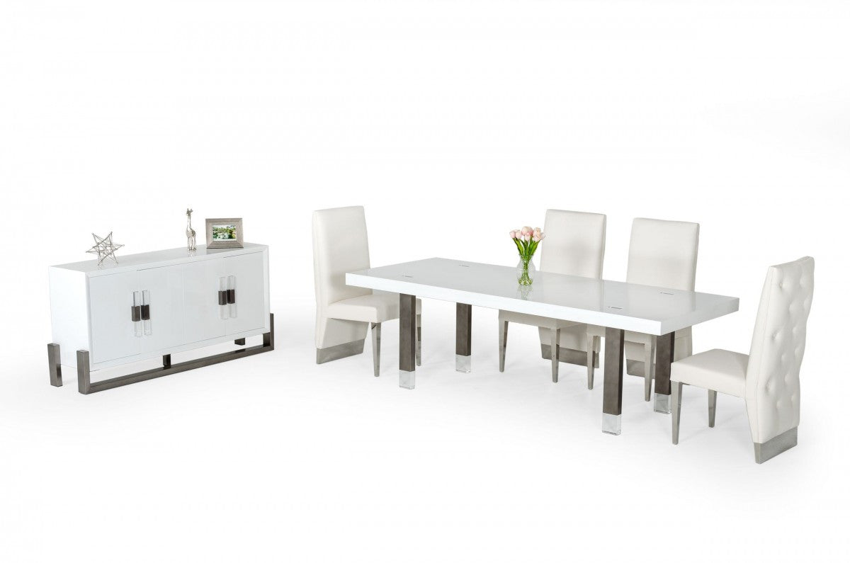 95" White And Gray Stainless Steel Dining Table