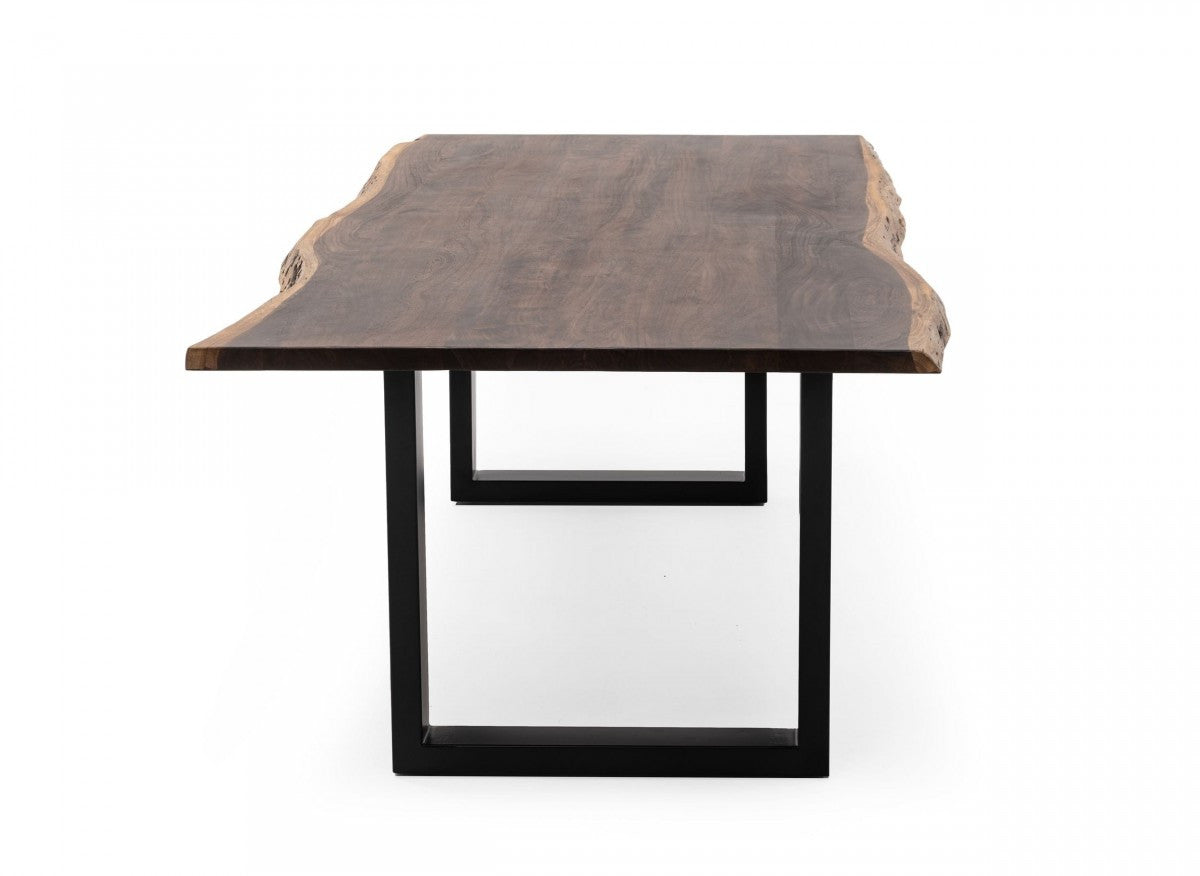 102" Brown And Black Solid Wood And Metal Sled Base Dining Table