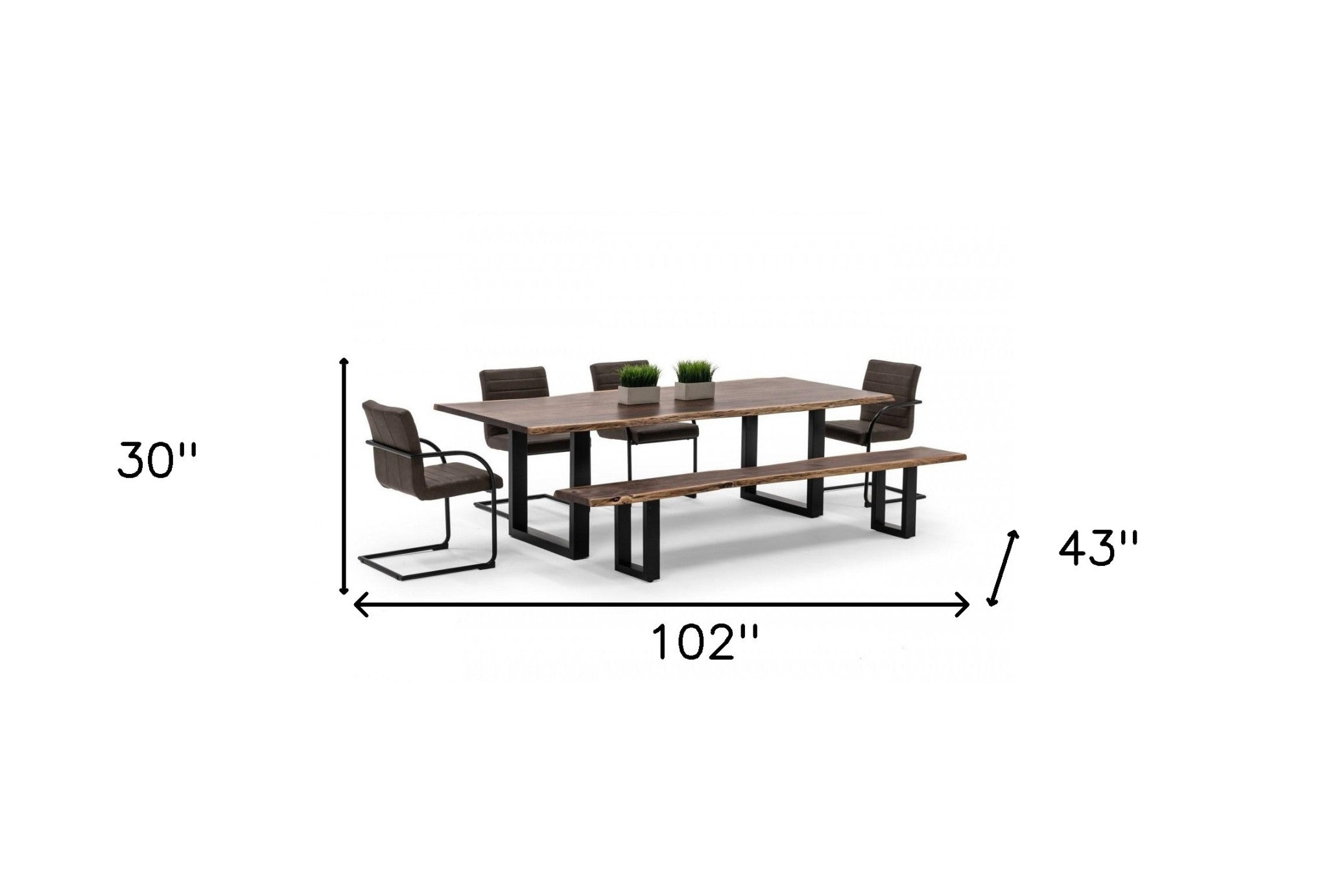 102" Brown And Black Solid Wood And Metal Sled Base Dining Table