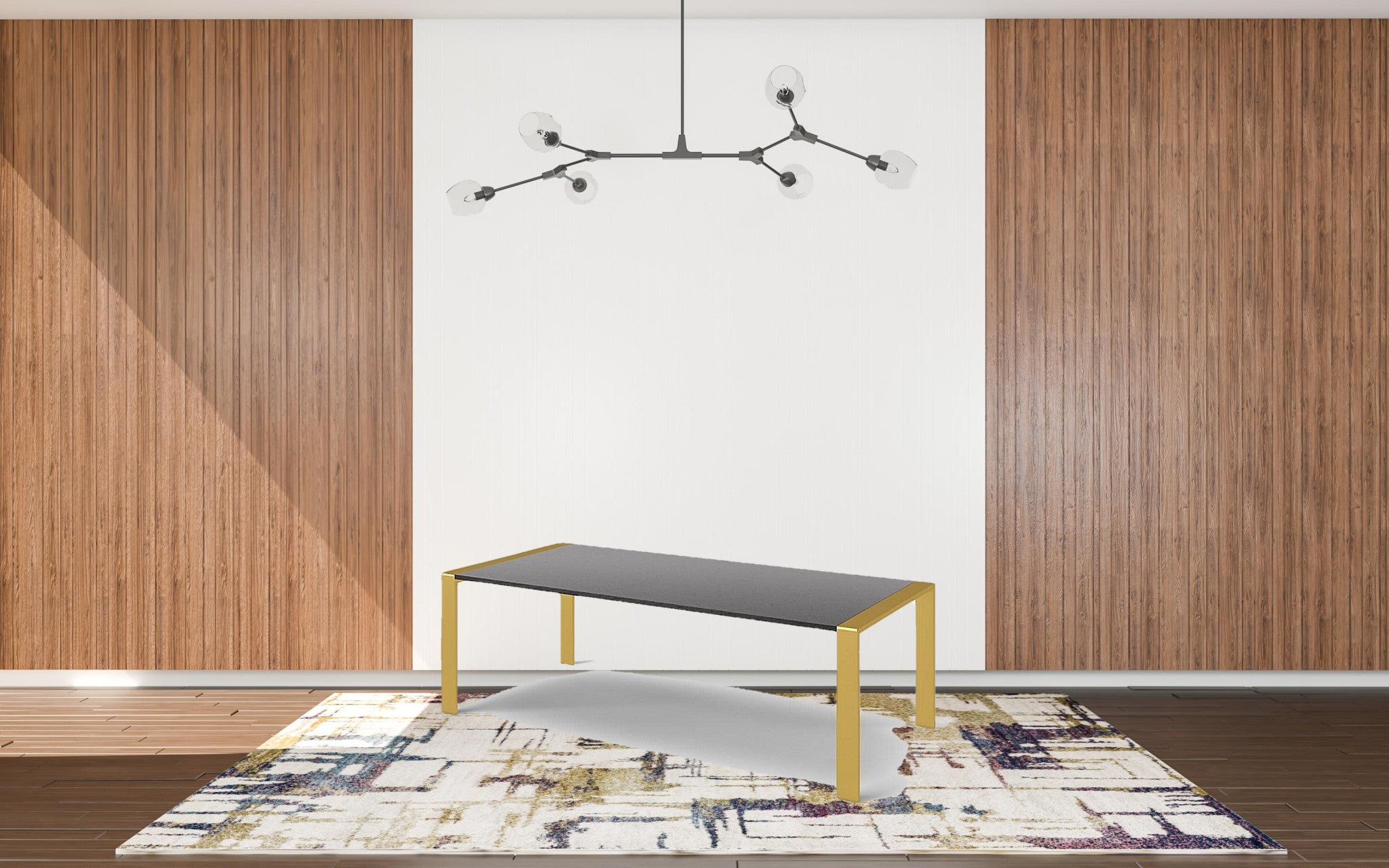 95" Gray And Brass Stainless Steel Dining Table